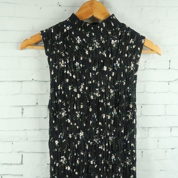 LULU'S BOUQUETS FOR YOU BLACK FLORAL SLEEVELESS HIGH NECK SMOCKED MINI DRESS - Picture 6 of 10